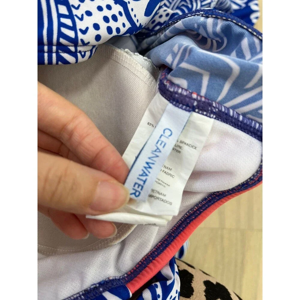 Cleanwater Blue & White Floral One-Piece Swimsuit ~ Size L